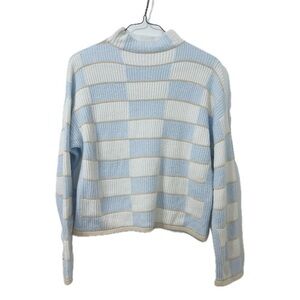 Club Monaco Patchwork Funnel Sweater in Blue Multi